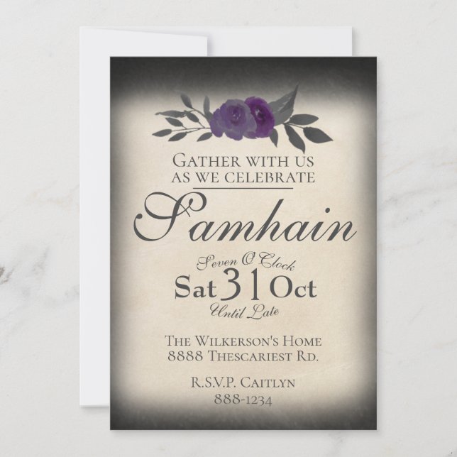 Samhain Halloween Roses with Shadow on Parchment Invitation (Front)