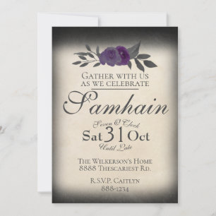 Samhain Halloween Roses with Shadow on Parchment Invitation