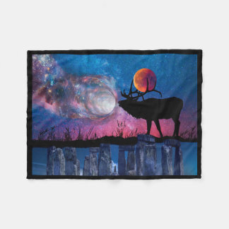 Samhain Moon Galaxy Stonehenge Fleece Blanket