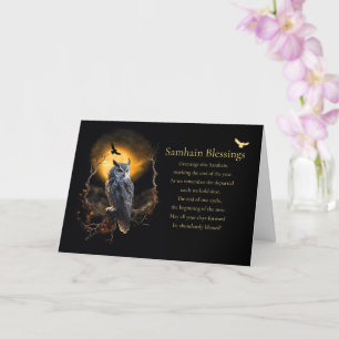 Samhain Pagan Holiday with Owl and Blessing Poem Card