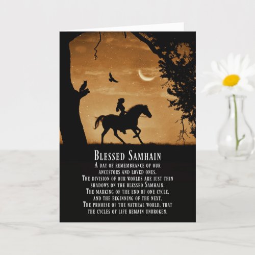 Samhain Pagan Horse and Rider with Owl and Raven C Card