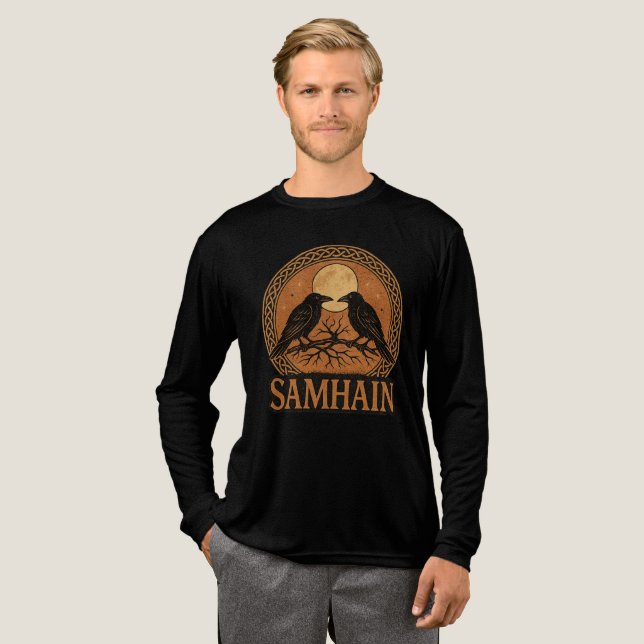 Samhain Pagan Wiccan Celtic Ravens  Tri-Blend Shirt (Full Front)