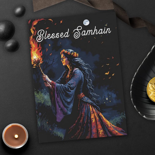 Samhain Pagan Witch Blessed Halloween Fall Night Card (Samhain Pagan Witch Blessed Halloween Fall Night  Greeting Card)
