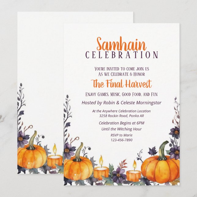 Samhain Party Fall Floral Pumpkins & Candles Invitation (Front/Back)