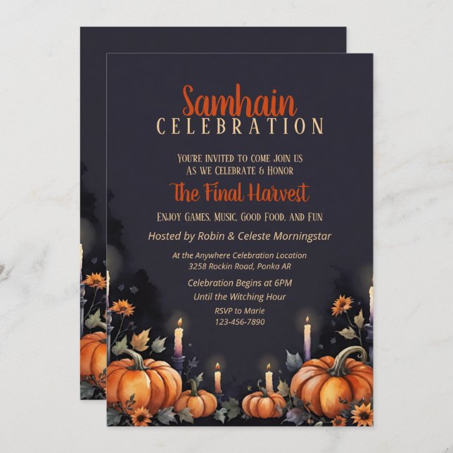 Samhain Party Fall Pumpkins & Candles Invitation (Front/Back)