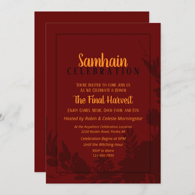 Samhain Party Red Floral Halloween Invitation (Front/Back)