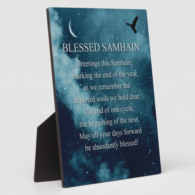 Samhain Raven and Crescent Moon Blessings Decor Plaque (Side)