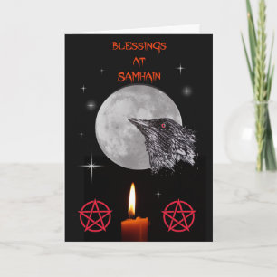 Samhain raven and moon card