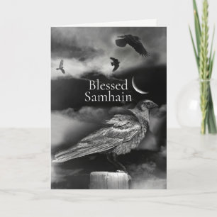 Samhain Ravens and Crescent Moon Card