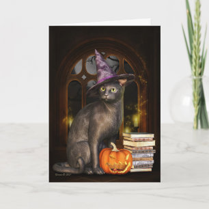 Samhain Witch Kitty Cat Greeting Card