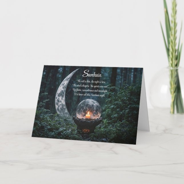Samhain with Crystal Ball Crescent Moon and Candle Card (Front)