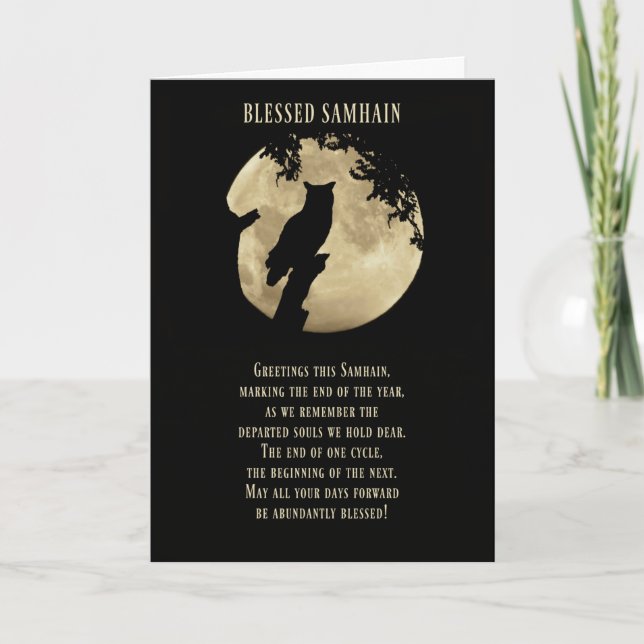 Samhain with Owl and Harvest Moon Card (Front)