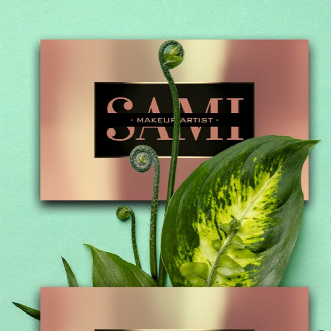 Sami Metallic Rose Gold Black Frame Custom Busines Business Card (QR Code Logo Reflexology Foot Massage Feet Blush Square Business Card)