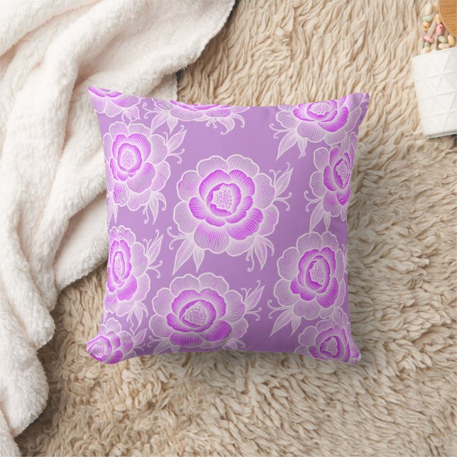 Sami 💜 Purple Baroque Floral Throw Pillow (Blanket)