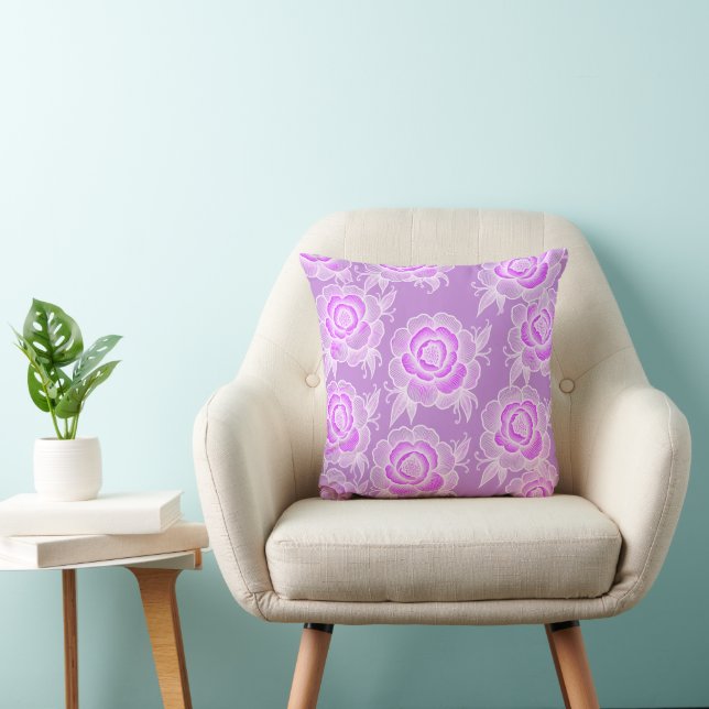 Sami 💜 Purple Baroque Floral Throw Pillow (Chair)