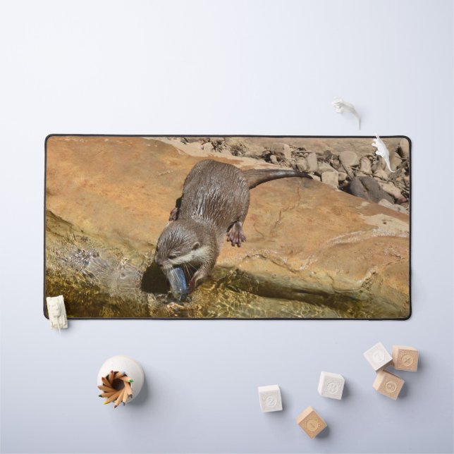 Samm Otter Eating A Fish, Desk Mat (Kids Table)