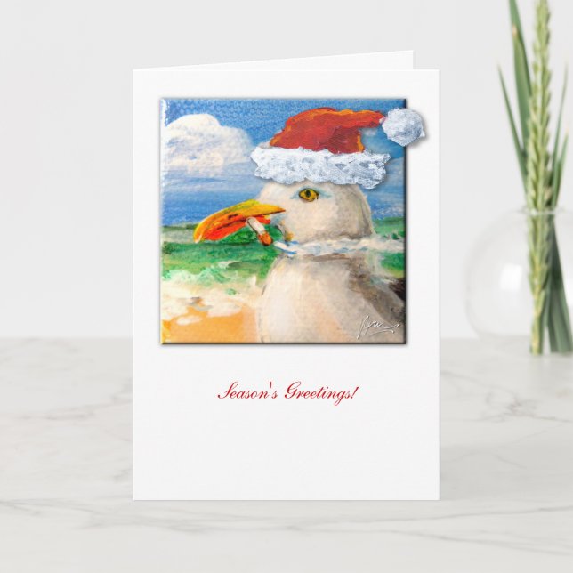 Sammy the Santa Claus Hat Smoking Seagull card (Front)