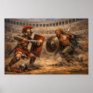 Samnite vs Gaul Gladiator Battle Acrylic Painting Poster