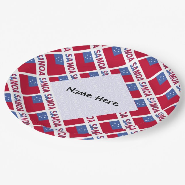 Samoa and Samoan Flag Tiled Personalized  Paper Plates (Angled)