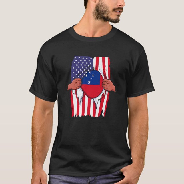 Samoa Flag Blood Inside Me Home Pride Samoan Ameri T-Shirt (Front)