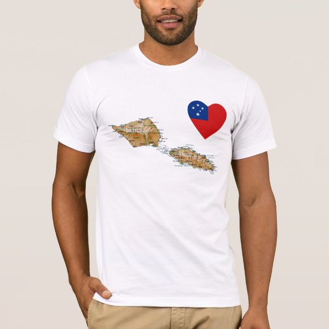 Samoa Flag Heart and Map T-Shirt (Front)