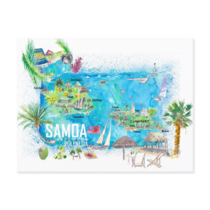 Samoa Illustrated Island Travel Map Postcard