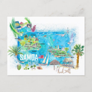 Samoa Illustrated Island Travel Map Postcard
