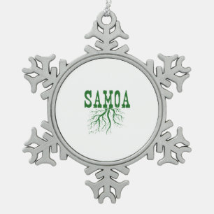 Samoa Rooted Green Tree Roots Word Art Snowflake Pewter Christmas Ornament