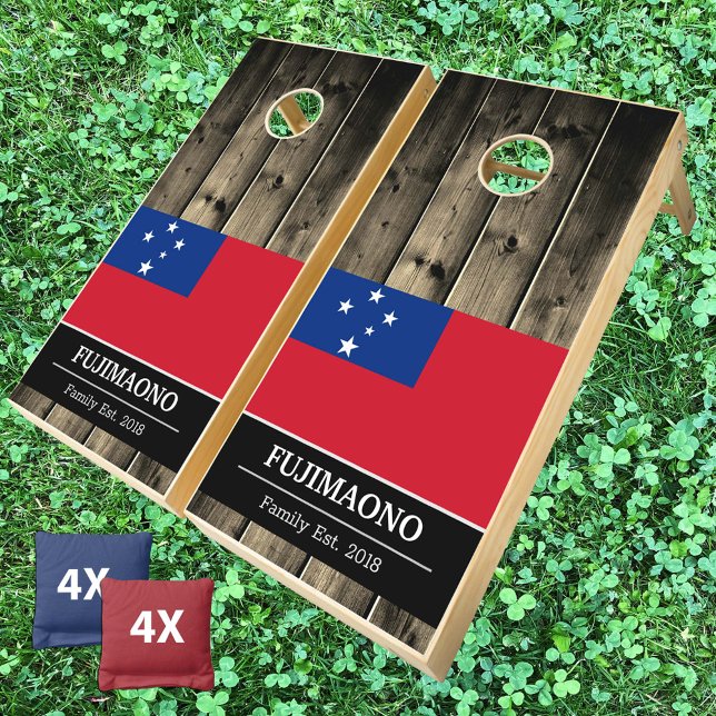 Samoa & Samoan Flag, rustic wood / Family fun Cornhole Set (Creator Uploaded)