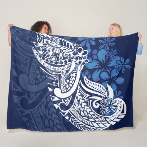 Samoan _ Hawaiian _ Polynesian Blue Tribal Print Fleece Blanket