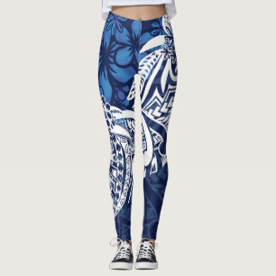 Samoan - Hawaiian - Polynesian Blue Tribal Print Leggings