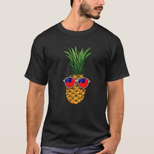 Samoan Pineapple Samoa Flag Sunglasses Summer Time T-Shirt (Front)