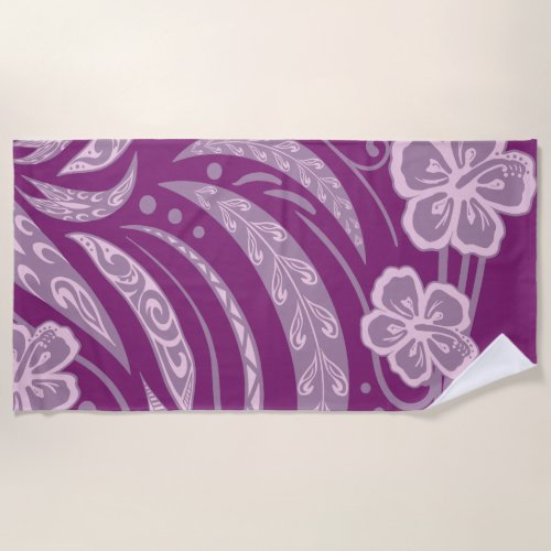 Samoan Polynesian Violet Floral Beach Towel
