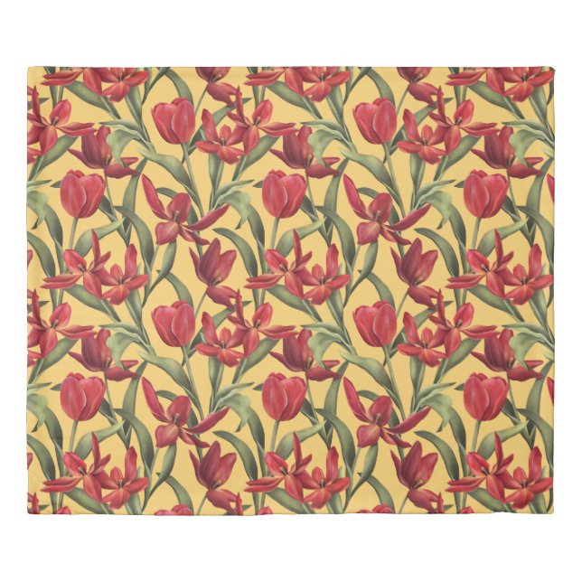 Samoan Sun background with Red Tulips Duvet Cover (Front)
