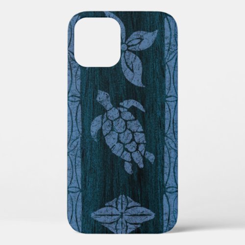 Samoan Tapa Hawaiian Faux Wood Blue Surfboard  iPhone 12 Pro Case