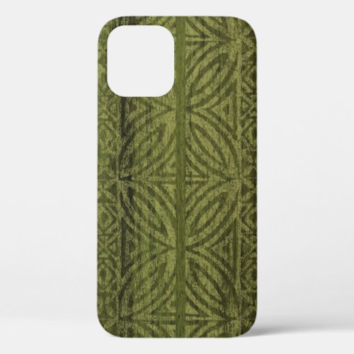 Samoan Tapa Hawaiian Faux Wood Green Surfboard  iPhone 12 Pro Case