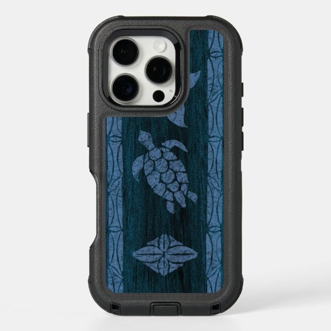 Samoan Tapa Hawaiian Faux Wood Surfboard Blue Otterbox iPhone Case (Back)