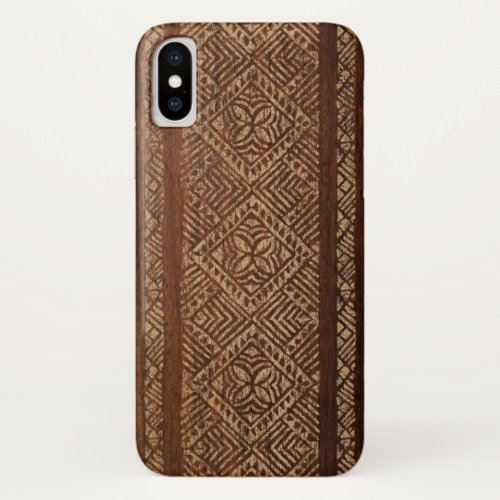 Samoan Tapa Hawaiian Faux Wood Surfboard iPhone X Case