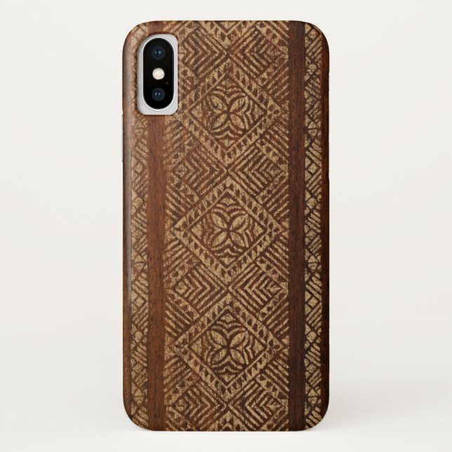 Samoan Tapa Hawaiian Faux Wood Surfboard Case-Mate iPhone Case (Back)