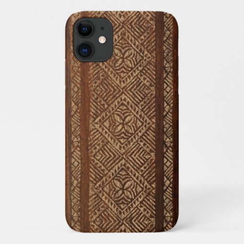 Samoan Tapa Hawaiian Faux Wood Surfboard iPhone 11 Case