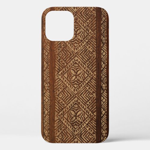 Samoan Tapa Hawaiian Faux Wood Surfboard  iPhone 12 Pro Case