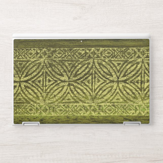 Samoan Tapa Hawaiian Faux Wood Surfboard Green HP Laptop Skin (Front)