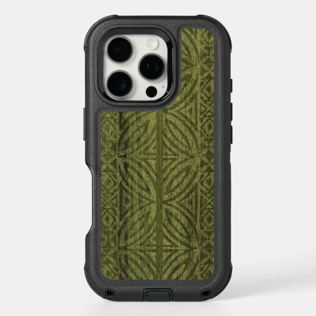 Samoan Tapa Hawaiian Faux Wood Surfboard Green Otterbox iPhone Case (Back)