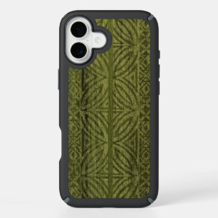 Samoan Tapa Hawaiian Faux Wood Surfboard Green iPhone 16 Plus Case