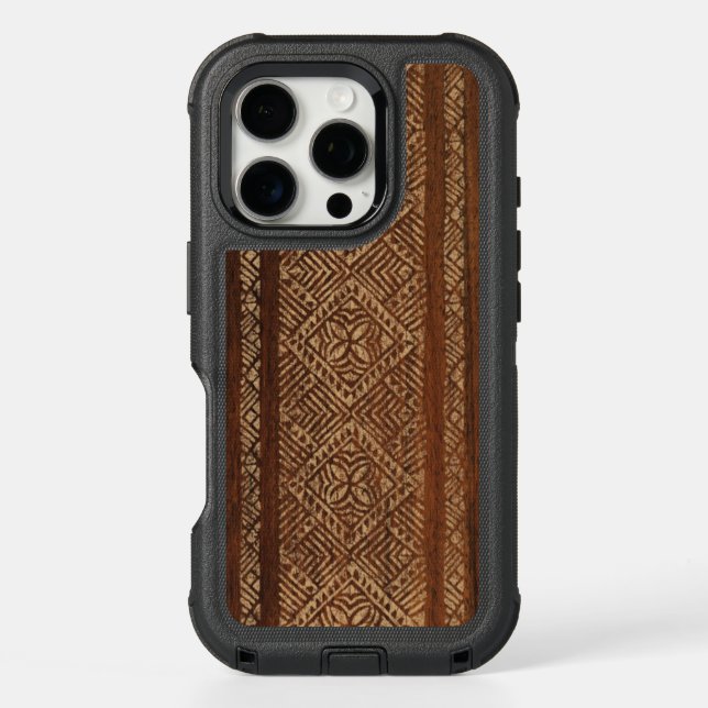 Samoan Tapa Hawaiian Faux Wood Surfboard Otterbox iPhone Case (Back)