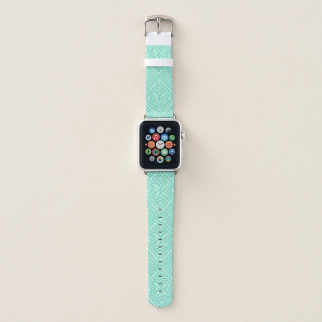 Samoan Tapa Hawaiian Mint Green Apple Watch Band (Front)