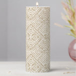 Samoan Tapa Polynesian Diamond Tile Taupe Pillar Candle