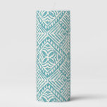 Samoan Tapa Polynesian Diamond Tile Teal Pillar Candle