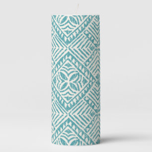 Samoan Tapa Polynesian Diamond Tile Teal Pillar Candle