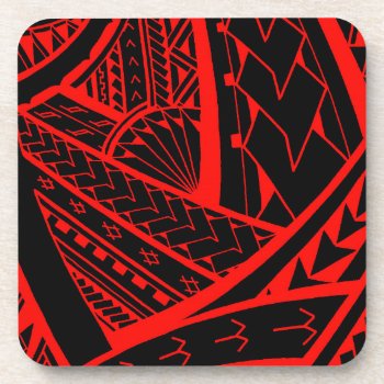 Samoan Tribal Tattoo Design With Spearheads Beverage Coaster by MarkStorm at Zazzle
